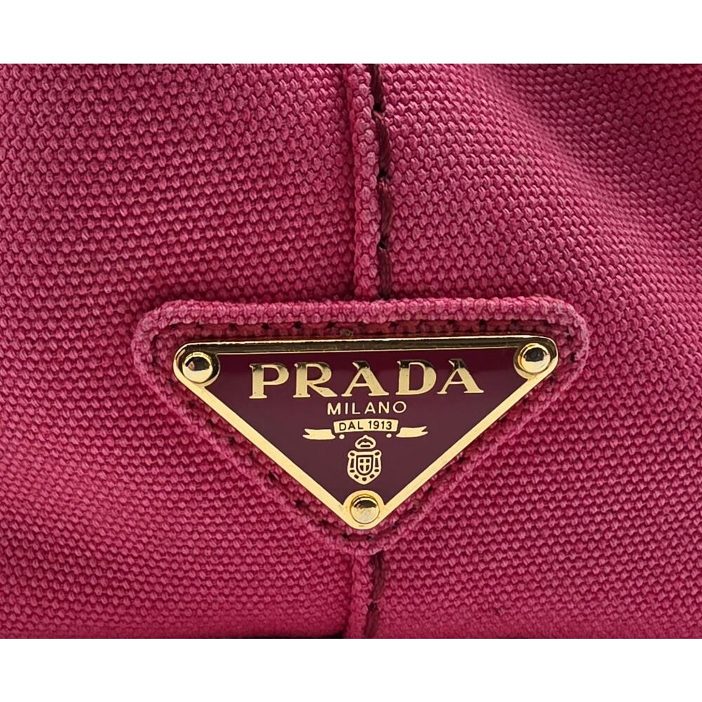 Prada Canapa Mini Tote Pink Canvas Crossbody Bag Logo Strap + Dust Bag Auth - Picture 3 of 16